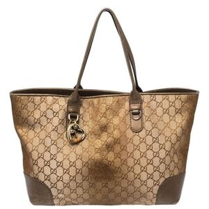 Gucci Beige/Brown GG Canvas and Leather Medium Charms Embellished Heart Bit Tote